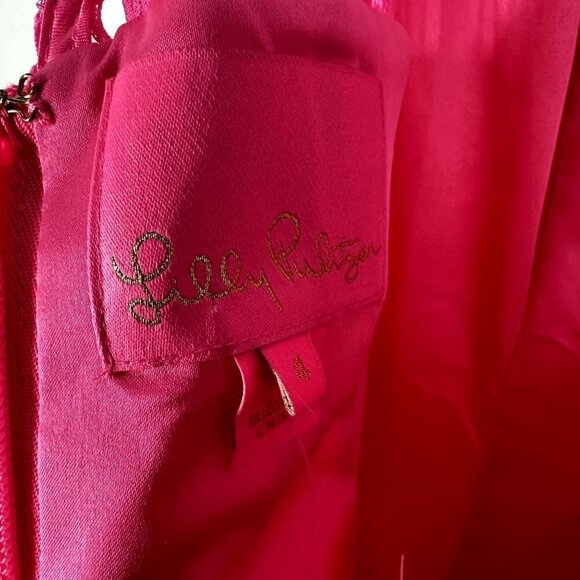 NWT $278 Lilly Pulitzer Allyson Dress Hot Pink Lace Floral Overlay Size 4 - Picture 12 of 17